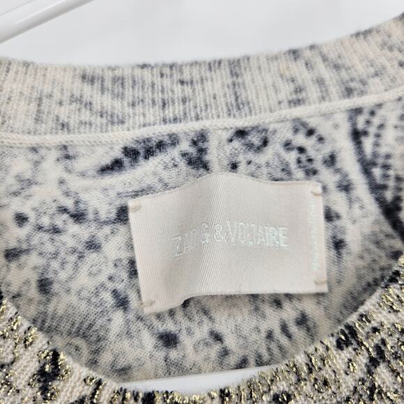 Zadig & Voltaire Ruby Sweater Top Merino Wool Metallic Paisley Split Hem Size S - Picture 5 of 7
